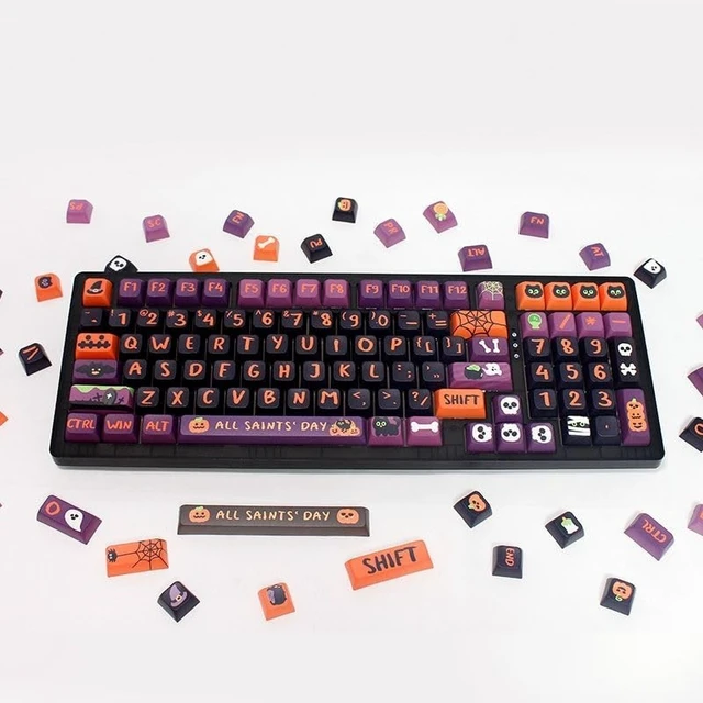 Alt view image 2 of 5 - Pusakoa Halloween Black Cat Themed Keycaps, XDA Profile PBT Dye Sublimation Keycaps, Halloween Pumpkin Customized Keycaps Set for Cherry Gateron MX Switches Mechanical Gaming Keyboards