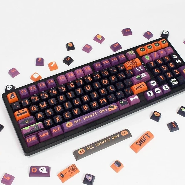 Alt view image 3 of 5 - Pusakoa Halloween Black Cat Themed Keycaps, XDA Profile PBT Dye Sublimation Keycaps, Halloween Pumpkin Customized Keycaps Set for Cherry Gateron MX Switches Mechanical Gaming Keyboards