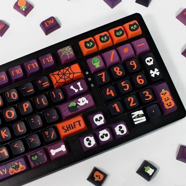 Alt view image 4 of 5 - Pusakoa Halloween Black Cat Themed Keycaps, XDA Profile PBT Dye Sublimation Keycaps, Halloween Pumpkin Customized Keycaps Set for Cherry Gateron MX Switches Mechanical Gaming Keyboards