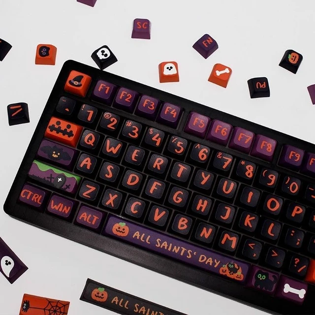 Alt view image 5 of 5 - Pusakoa Halloween Black Cat Themed Keycaps, XDA Profile PBT Dye Sublimation Keycaps, Halloween Pumpkin Customized Keycaps Set for Cherry Gateron MX Switches Mechanical Gaming Keyboards