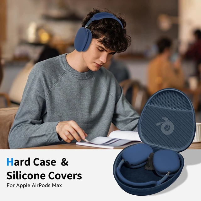Alt view image 2 of 5 - Hard Case for AirPods Max 2 Supports Sleep Mode, Travel Carrying Headphone Case with AirPods Max 2/1 Silicone Earpad Case/Ear Cups/Headband Cover, AirPod Max Protective Portable Storage Bag (Blue)