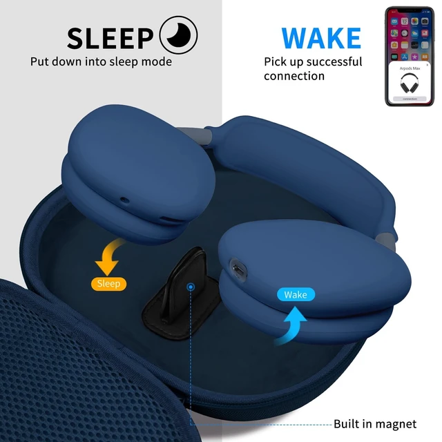 Alt view image 3 of 5 - Hard Case for AirPods Max 2 Supports Sleep Mode, Travel Carrying Headphone Case with AirPods Max 2/1 Silicone Earpad Case/Ear Cups/Headband Cover, AirPod Max Protective Portable Storage Bag (Blue)