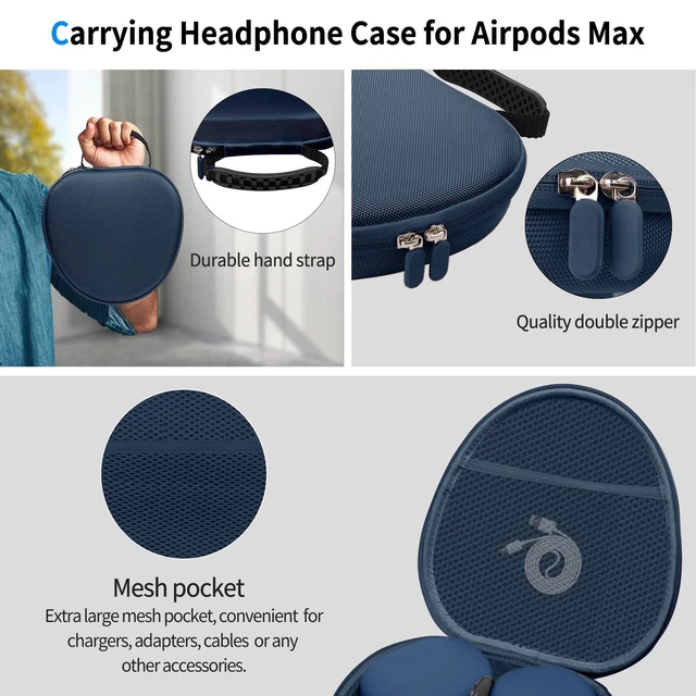 Alt view image 5 of 5 - Hard Case for AirPods Max 2 Supports Sleep Mode, Travel Carrying Headphone Case with AirPods Max 2/1 Silicone Earpad Case/Ear Cups/Headband Cover, AirPod Max Protective Portable Storage Bag (Blue)