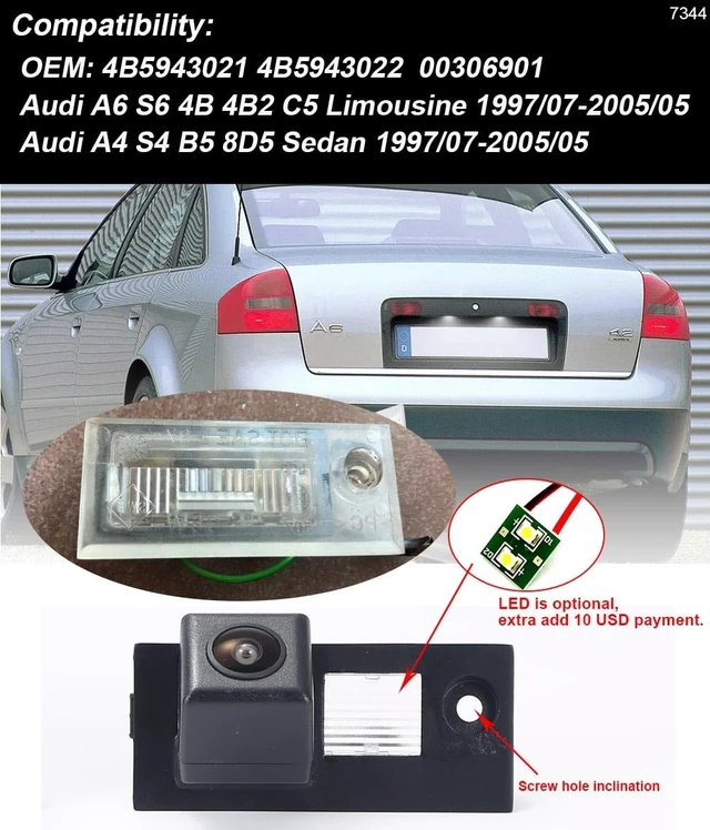 Alt view image 3 of 5 - Car Rear View Backup Camera Parking Replacement for Audi A6 S6 4B 4B2 C5 Limousine 1997/07-2005/05 Audi A4 S4 B5 8D5 Sedan 1997/07-2005/05 Reverse Vehicle Camera Waterproof Night Vision
