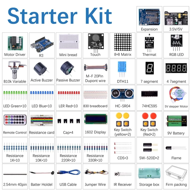 Alt view image 3 of 5 - Kuman Arduino-Compatible R3 Board Starter Kit with Sensors, Breadboard, Jumper Wires, Motors, LCD, Tutorial for Beginners to Learn Robotics Coding and Electronics Projects
