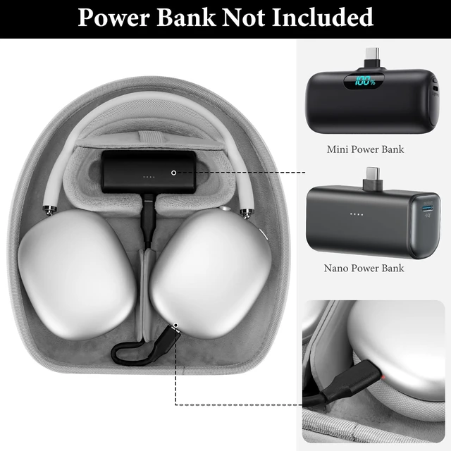 Alt view image 2 of 5 - Geekria PRO Hard Shell Headphones Case Compatible with Apple AirPods Max, AirPods Max 2, ABS Shell with Soft Lining, Charging-Ready (Power Bank Not Included) (White)