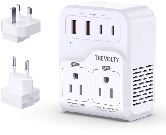 Main image of 2000W Voltage Converter US to Europe for Hair Dryers, 7-in-1 220V to 110V Converter for European Travel with 3 AC/2 USBA/2 USBC Ports (PD20W), Universal Travel Adapter with Type G C Plugs
