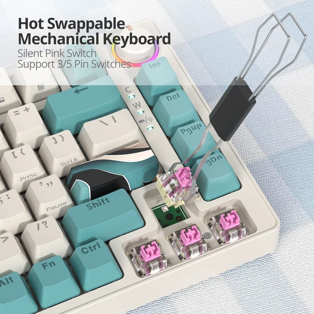 Alt view image 2 of 5 - Fogruaden 75% Wired Mechanical Gaming Keyboard - Hot Swappable, Red Switch, RGB Backlit 82 Keys TKL Mechanical Keyboard with Volume Control KnobB400brown