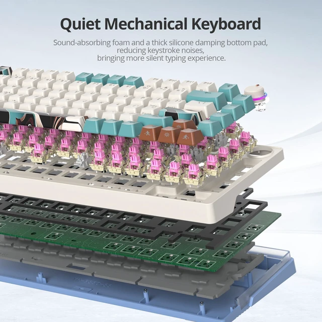 Alt view image 3 of 5 - Fogruaden 75% Wired Mechanical Gaming Keyboard - Hot Swappable, Red Switch, RGB Backlit 82 Keys TKL Mechanical Keyboard with Volume Control KnobB400brown