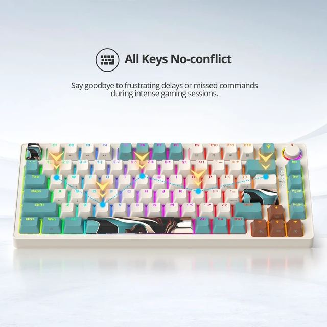 Alt view image 4 of 5 - Fogruaden 75% Wired Mechanical Gaming Keyboard - Hot Swappable, Red Switch, RGB Backlit 82 Keys TKL Mechanical Keyboard with Volume Control KnobB400brown