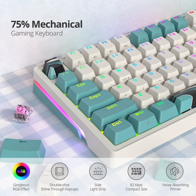 Alt view image 5 of 5 - Fogruaden 75% Wired Mechanical Gaming Keyboard - Hot Swappable, Red Switch, RGB Backlit 82 Keys TKL Mechanical Keyboard with Volume Control KnobB400brown