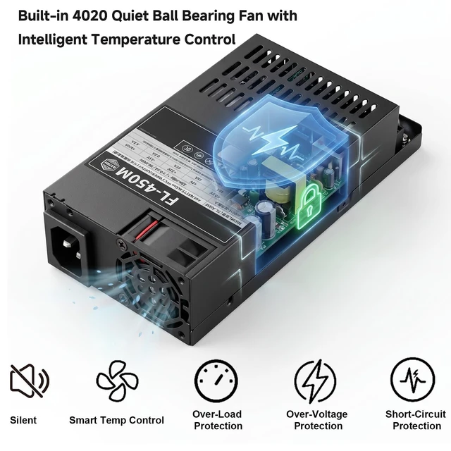 Alt view image 2 of 5 - 450W Flex PSU, Small 1U Mini ITX Flex ATX Fully Modular Power Supply