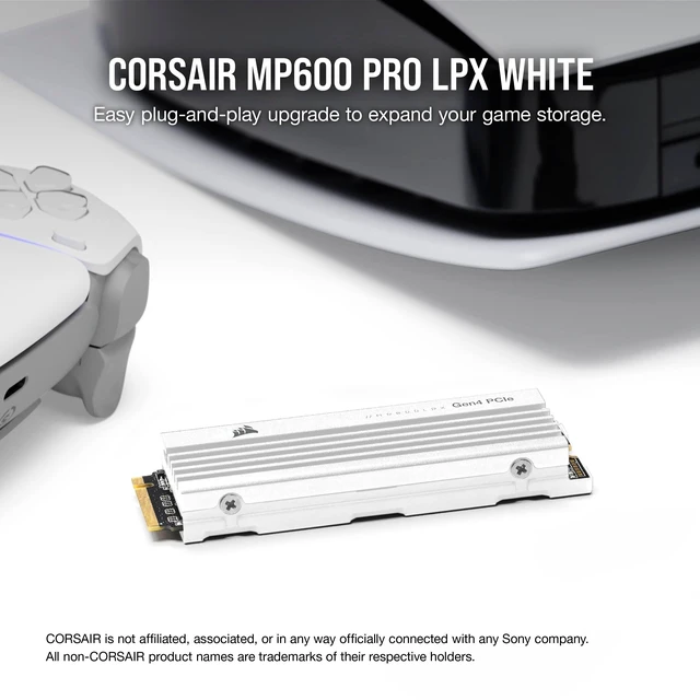 Alt view image 2 of 5 - Corsair MP600 PRO LPX 1TB M.2 NVMe PCIe x4 Gen4 SSD - Optimised for PS5 (Up to 7,100MB/sec Sequential Read & 5,800MB/sec Sequential Write Speeds, High-Speed Interface, Compact Form Factor) White