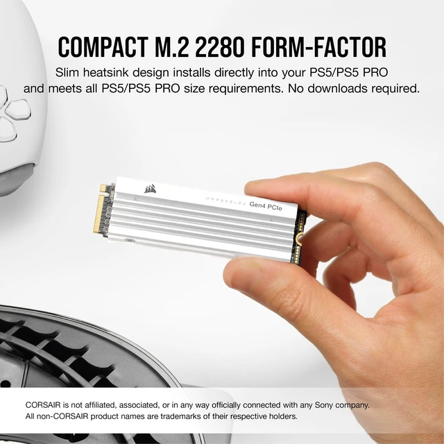 Alt view image 3 of 5 - Corsair MP600 PRO LPX 1TB M.2 NVMe PCIe x4 Gen4 SSD - Optimised for PS5 (Up to 7,100MB/sec Sequential Read & 5,800MB/sec Sequential Write Speeds, High-Speed Interface, Compact Form Factor) White