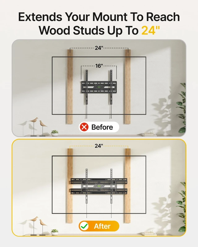 Alt view image 2 of 5 - monTEK TV Wall Mount Extension Bracket, Fits 16-24" Wood Studs, Max 154lbs