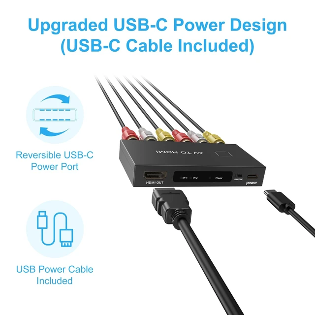 Alt view image 3 of 5 - 2 Port RCA to HDMI Converter, AV to HDMI Converter with HDMI and RCA Cables