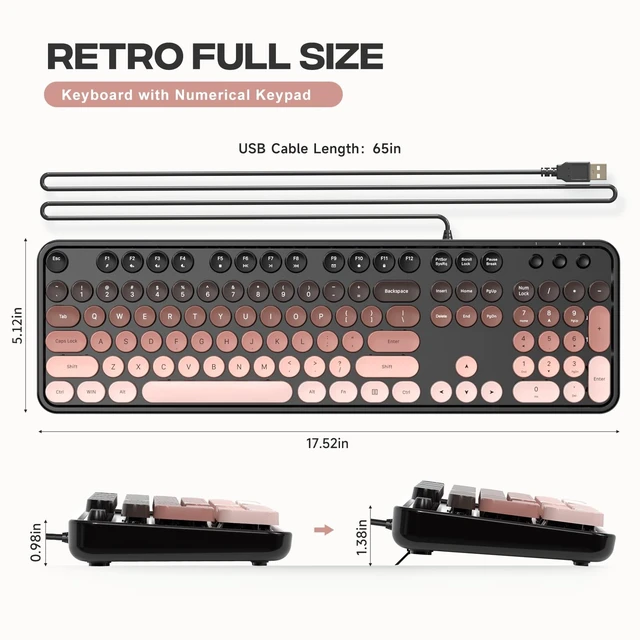 Alt view image 3 of 4 - KNOWSQT Wired Computer Keyboard - BlackBerry-Gradient Retro Full Size Round Keycaps Plug and Play Typewriter Cute Keyboards for Windows, Laptop, PC, Desktop, Computer