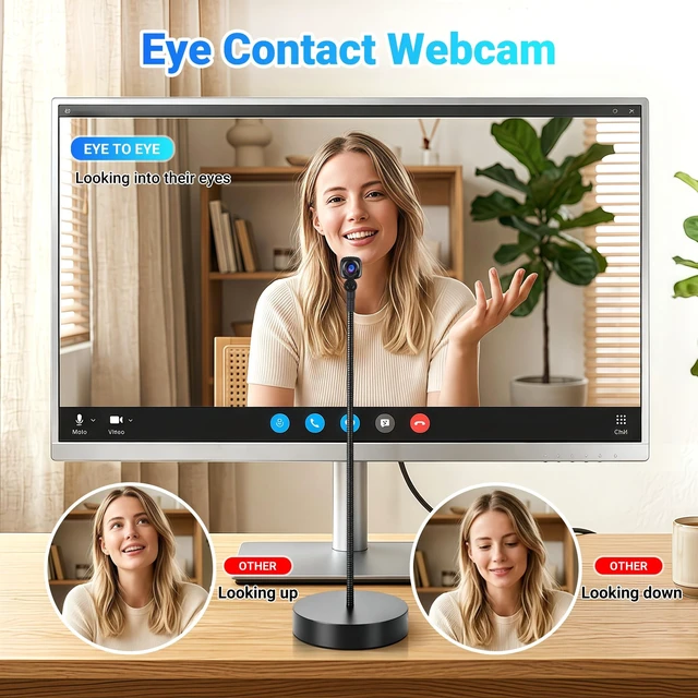 Alt view image 2 of 5 - Uyissykia 4K Center Screen Webcam with Noise Reducing Mic, Adjustable Middle Screen Webcam with USB Type-C/A Adapter, Plug&Play Eye Focus Center Cam for Zoom, Teams, Video Meeting