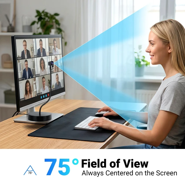 Alt view image 4 of 5 - Uyissykia 4K Center Screen Webcam with Noise Reducing Mic, Adjustable Middle Screen Webcam with USB Type-C/A Adapter, Plug&Play Eye Focus Center Cam for Zoom, Teams, Video Meeting