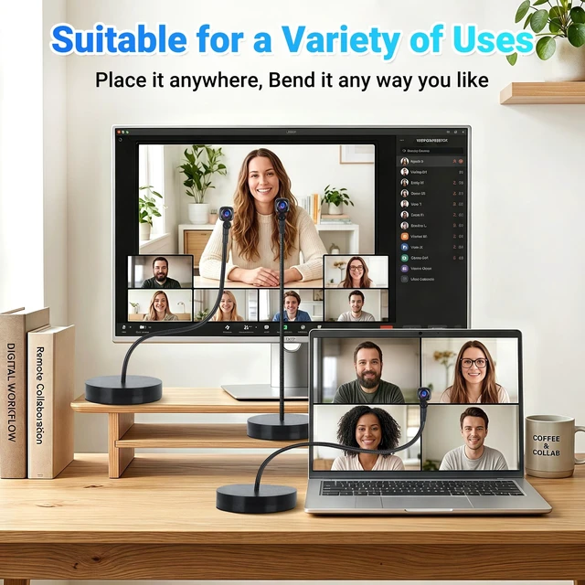 Alt view image 5 of 5 - Uyissykia 4K Center Screen Webcam with Noise Reducing Mic, Adjustable Middle Screen Webcam with USB Type-C/A Adapter, Plug&Play Eye Focus Center Cam for Zoom, Teams, Video Meeting