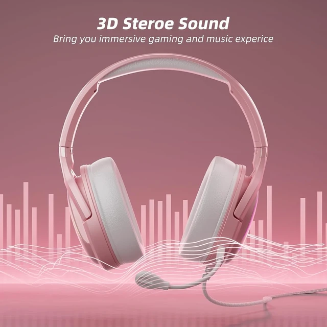 Alt view image 3 of 5 - Wired Gaming Headset, 360 Rotation Mic, Soft Earmuff Pink Headset Gaming Headphones for PS4, PS5, PC & MAC, Switch, RGB Gradient Light Effect