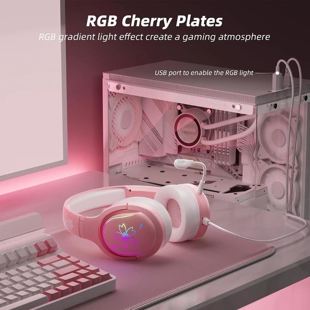 Alt view image 5 of 5 - Wired Gaming Headset, 360 Rotation Mic, Soft Earmuff Pink Headset Gaming Headphones for PS4, PS5, PC & MAC, Switch, RGB Gradient Light Effect