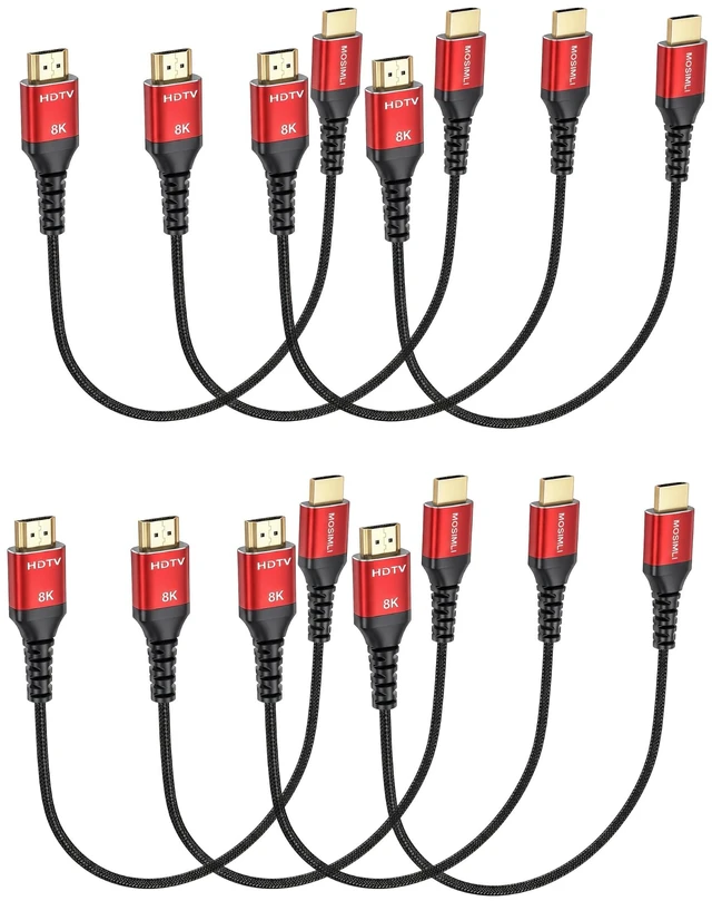 Main image of 8K Short HDMI Cable 1FT 8Pack, 48Gbps HDMI 2.1 Cord, Red Aluminum Braided