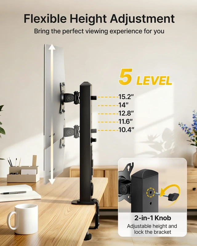 Alt view image 4 of 5 - monTEK Powered Single Monitor Stand for 17-32", Clamp/Grommet