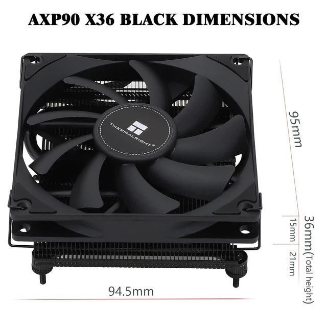 Alt view image 2 of 5 - Thermalright-TR AXP90-X36 Black Low Profile ITX CPU Air Cooler, 36mm Height, TL-9015B Slim PWM Fan, AGHP Technology, for AMD AM4 AM5/Intel 1700/1150/1151/1155/1156/1200(Black)