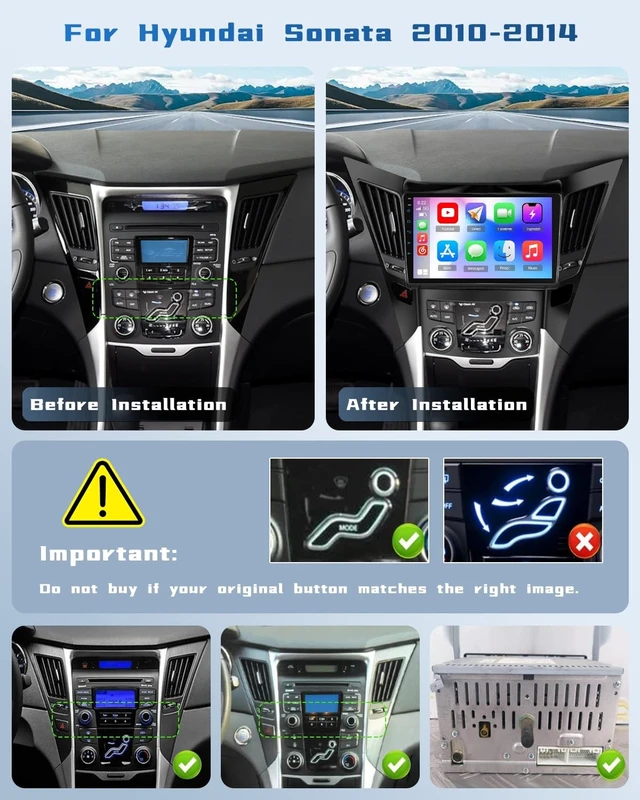Alt view image 2 of 5 - 9 Inch IPS Touch Screen Double Din Car Stereo for Hyundai Sonata 2010-2014