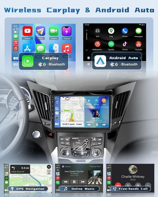 Alt view image 4 of 5 - 9 Inch IPS Touch Screen Double Din Car Stereo for Hyundai Sonata 2010-2014