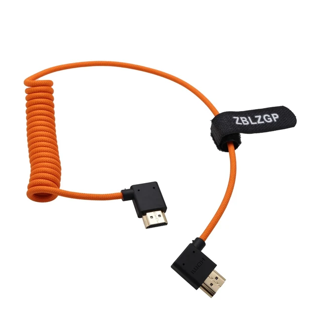 Alt view image 2 of 2 - ZBLZGP HDMI 2.1 Coiled Cable 48Gbps 8K 4K 60p HighSpeed Left Angle to Right Angle for Atomos Shogun, Portkeys PT6, Feelworld LUT6, Sony FS5 FS7, Canon C70 Cameras