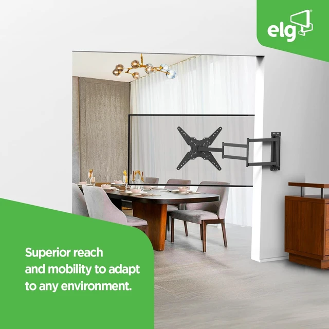 Alt view image 5 of 5 - ELG Long Arm Full Motion TV Wall Mount, 37.4" Extension for Corner & Open-Plan Rooms, Swivel, Tilt, 26-65" Screens up to 77 lbs, VESA 100x100 to 400x400mm, Pre-Assembled, Heavy-Duty Steel, Black