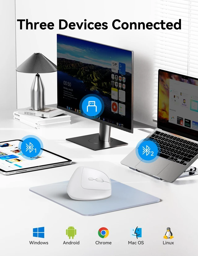 Alt view image 2 of 5 - TECKNET Ergonomic Mouse, BT5.3/2.4G, Silent Wireless Vertical, Rechargeable
