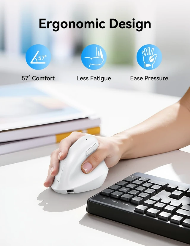 Alt view image 3 of 5 - TECKNET Ergonomic Mouse, BT5.3/2.4G, Silent Wireless Vertical, Rechargeable