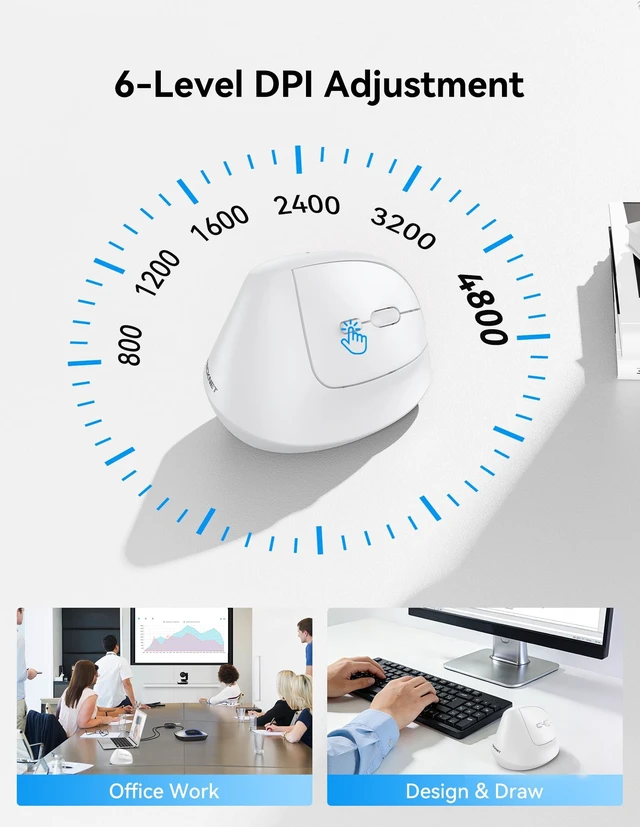 Alt view image 4 of 5 - TECKNET Ergonomic Mouse, BT5.3/2.4G, Silent Wireless Vertical, Rechargeable