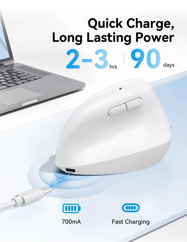 Alt view image 5 of 5 - TECKNET Ergonomic Mouse, BT5.3/2.4G, Silent Wireless Vertical, Rechargeable
