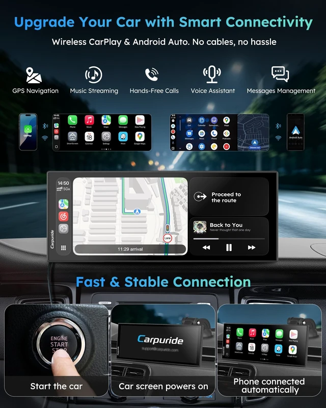 Alt view image 2 of 5 - Carpuride 11.26" Wireless CarPlay Screen for Car with 4K & 1080P Dashcam