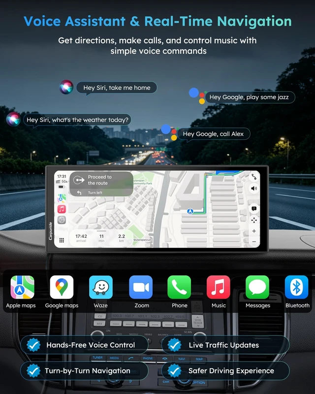 Alt view image 3 of 5 - Carpuride 11.26" Wireless CarPlay Screen for Car with 4K & 1080P Dashcam