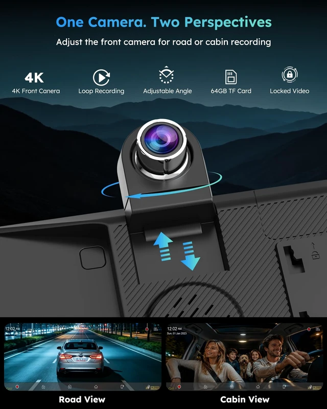 Alt view image 4 of 5 - Carpuride 11.26" Wireless CarPlay Screen for Car with 4K & 1080P Dashcam