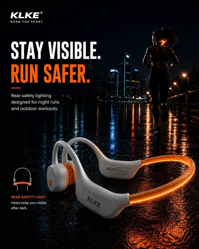 Alt view image 3 of 5 - KLKE Bone Conduction Headphones for Running with mic and Rear Safety Light