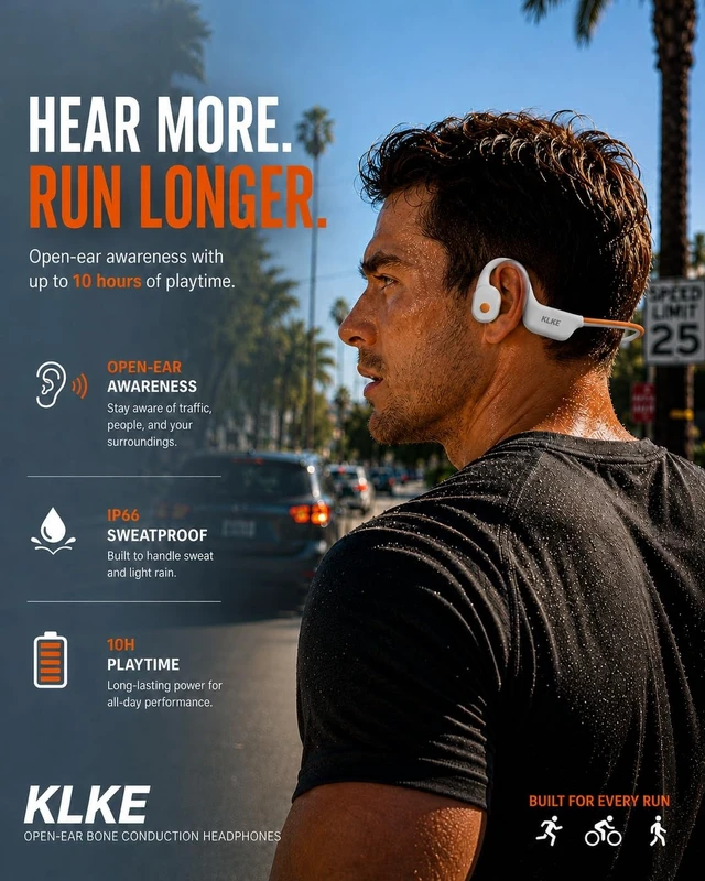 Alt view image 2 of 5 - KLKE Bone Conduction Headphones for Running with mic and Rear Safety Light