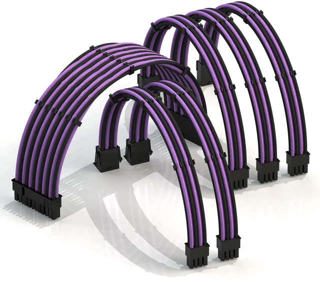 Main image of LINKUP ATX 24-Pin PSU Extension Cable ^^ Braided Sleeved, 50cm, Purple/Black
