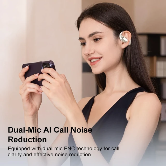 Alt view image 5 of 5 - Open Ear Clip Wireless Earbuds Bone Conduction Headphones,Bluetooth 5.4,Open Ear Design for Running Fitness,IPX7 Waterproof,Built-in Mic Touch Control Operate Ear Hooks /Running/Workout/Fit Cyc