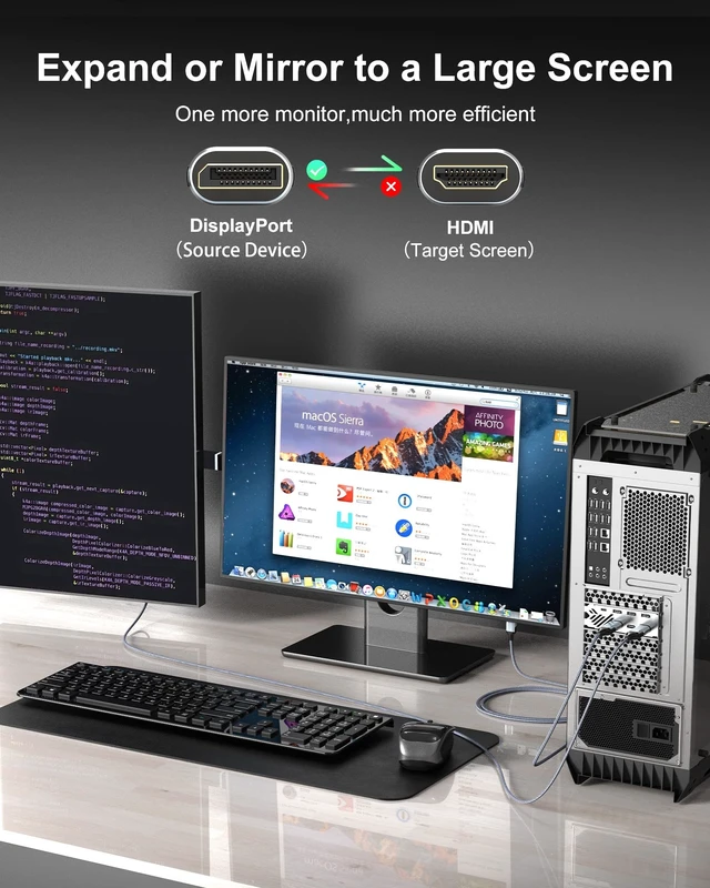 Alt view image 5 of 5 - Anehmeta 8K DisplayPort to HDMI 2.1 Cable 6FT, 8K@60Hz, 4K@240Hz, Unidirectional Display Port 1.4 Source to HDMI 2.1 Display, DP to HDMI Braided Cord for Dell, NVIDIA, AMD, Monitor, Projector