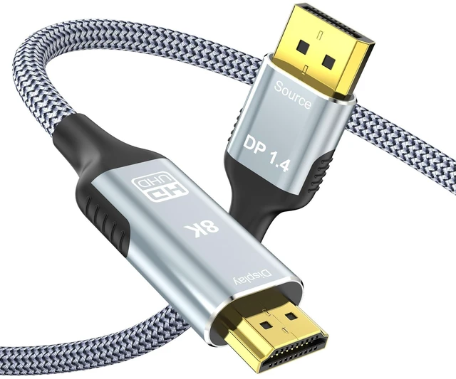 Main image of Anehmeta 8K DisplayPort to HDMI 2.1 Cable 6FT, 8K@60Hz, 4K@240Hz, Unidirectional Display Port 1.4 Source to HDMI 2.1 Display, DP to HDMI Braided Cord for Dell, NVIDIA, AMD, Monitor, Projector