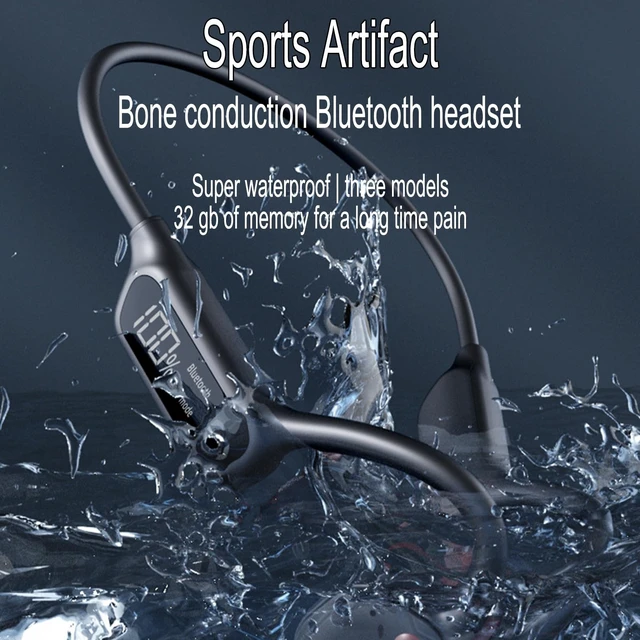 Alt view image 2 of 5 - DHBY Swimming Headphones Bone Conduction Open Ear Headset MP3 Player Built-in 32G Memory IP68 Underwater Waterproof Stereo Bluetooth Earphone LED Screen for Driving Bicycling Running Skiing-X10 Black