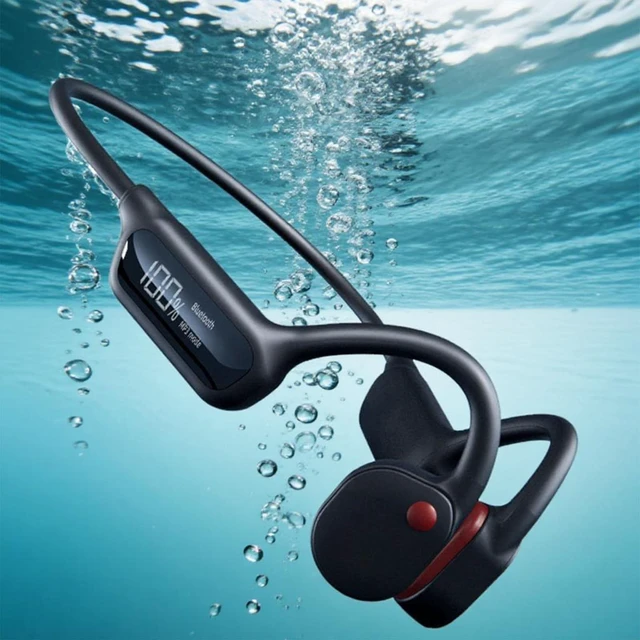 Main image of DHBY Swimming Headphones Bone Conduction Open Ear Headset MP3 Player Built-in 32G Memory IP68 Underwater Waterproof Stereo Bluetooth Earphone LED Screen for Driving Bicycling Running Skiing-X10 Black