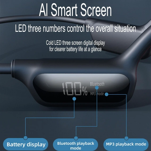 Alt view image 4 of 5 - DHBY Swimming Headphones Bone Conduction Open Ear Headset MP3 Player Built-in 32G Memory IP68 Underwater Waterproof Stereo Bluetooth Earphone LED Screen for Driving Bicycling Running Skiing-X10 Black
