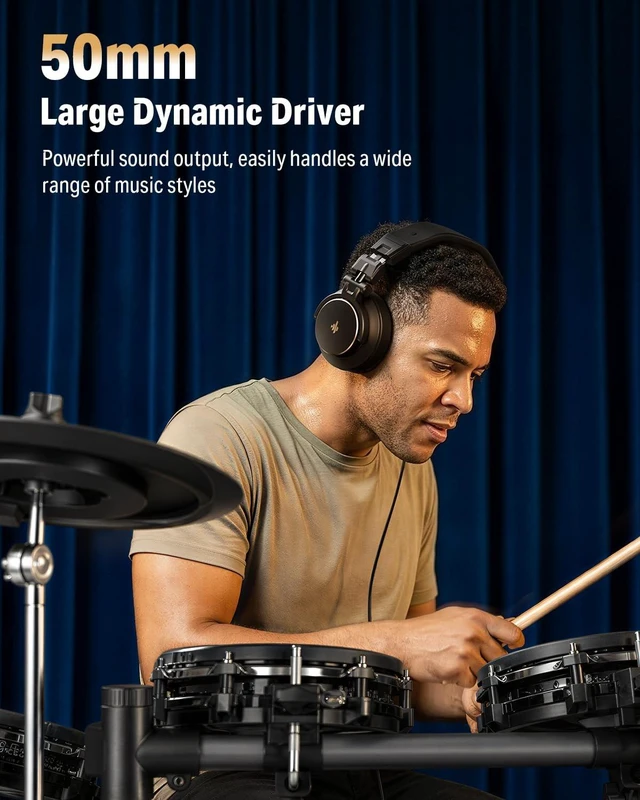 Alt view image 2 of 5 - Donner MH1 Monitor Headphones for Electronic Drum Set, Drummer Headphones for Electric Drum Kit, Wired Audio Isolation Headphones for Recording
